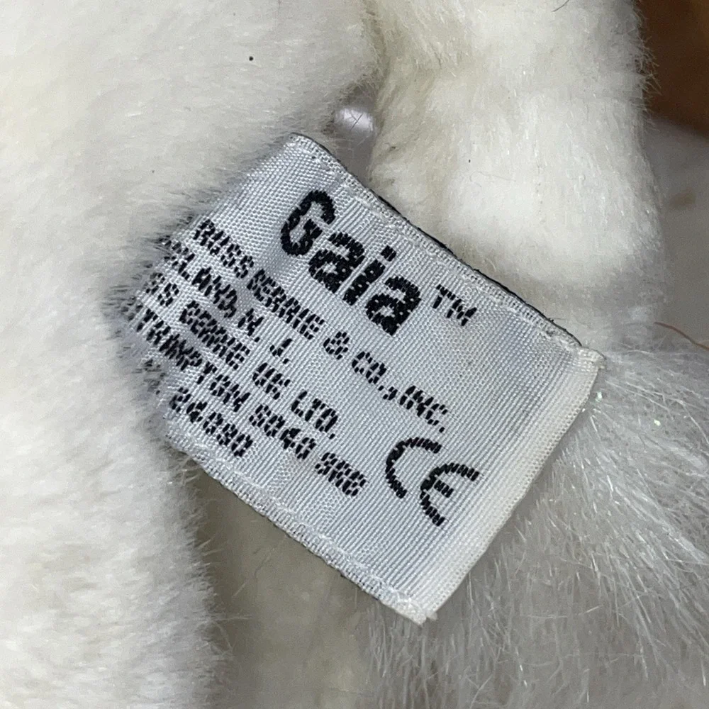 Vintage Gaia White Unicorn Plush Stuffed Animal Toy Blue Eyes Iri. Horn Mane‎